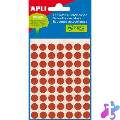 Etikett, 10 mm kör, kézzel írható, színes, APLI, piros, 315 etikett/csomag