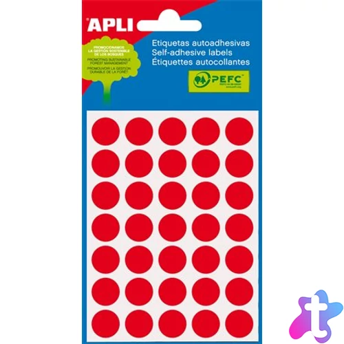 Etikett, 13 mm kör, kézzel írható, színes, APLI, piros, 175 etikett/csomag