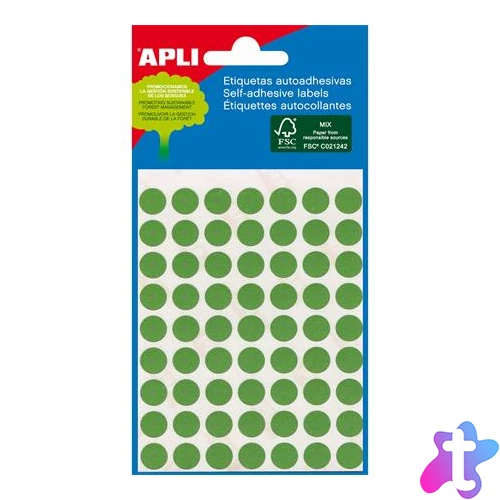 Etikett, 8 mm kör, kézzel írható, színes, APLI, zöld, 288 etikett/csomag