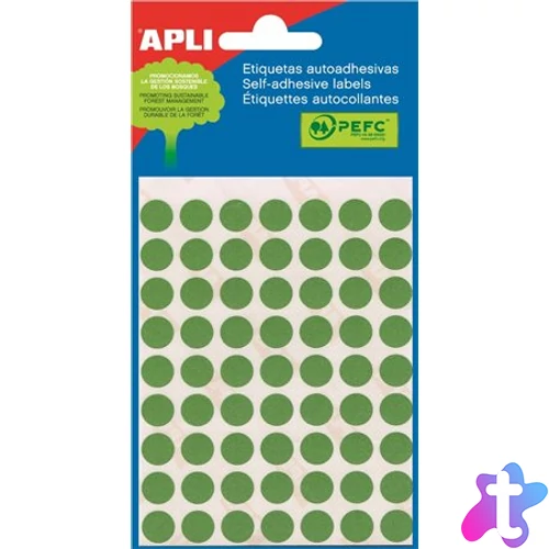 Etikett, 10 mm kör, kézzel írható, színes, APLI, zöld, 315 etikett/csomag