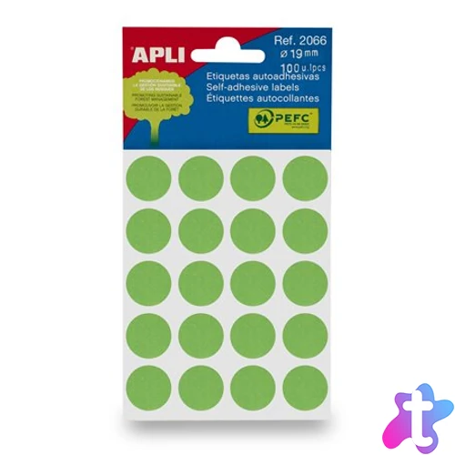 Etikett, 19 mm kör, kézzel írható, színes, APLI, zöld 100 etikett/csomag
