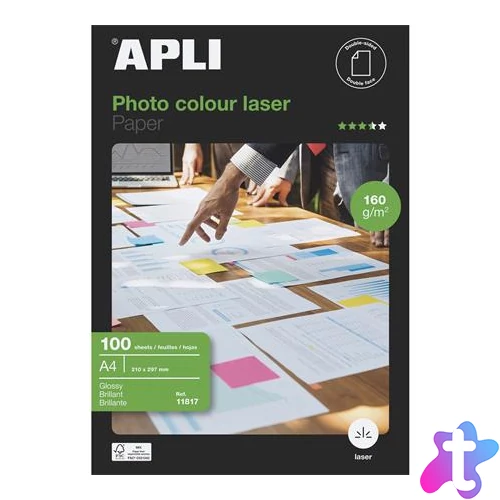 Fotópapír, lézer, A4, 160 g, fényes, kétoldalas, APLI "Premium Laser"