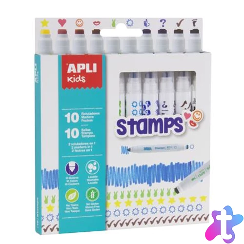 Filctoll készlet, nyomda, APLI Kids "Markers Duo Stamps", 10 különböző szín és minta