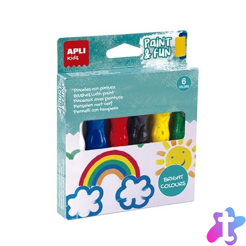 Tempera készlet, ecsetvégű tubusban, APLI Kids "Paint&Fun", 6 különböző szín