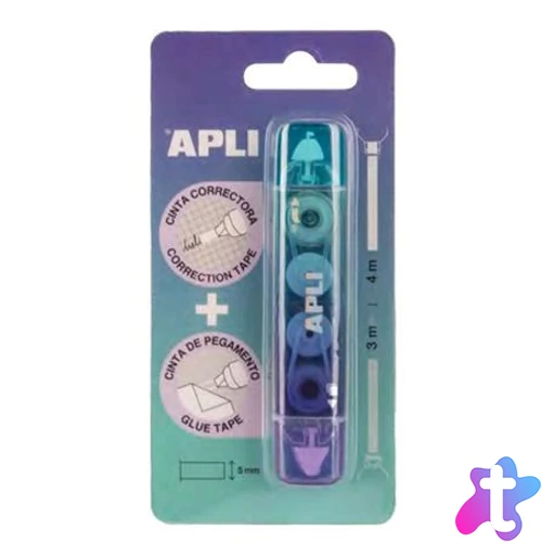 Hibajavító- és ragasztóroller, 2in1, 5 mm x 4-3 m,  APLI , vegyes színek