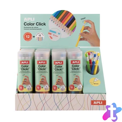 Színes töltőceruza készlet, ceruzatartóban, display, APLI "Color Click", 12 szín