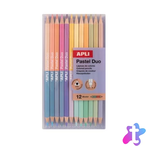 Színes ceruza készlet, kétvégű, háromszögletű, APLI "Pastel Duo", 24 különböző pasztell szín