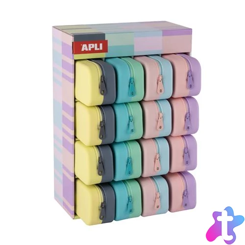 Tolltartó, display, cipzáras, szilikon, kétszínű, APLI "Pastel", vegyes színek