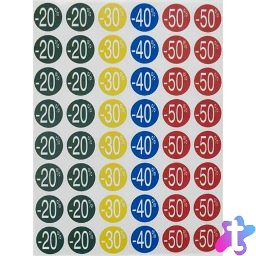 Etikett, árengedmény, 24 mm, kör, színes, APLI, 240 etikett/csomag, -30-70%