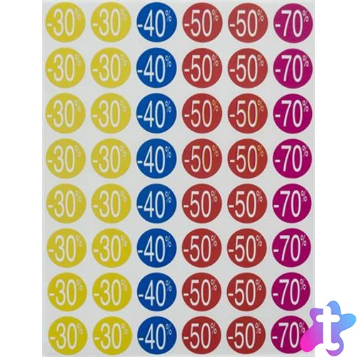 Etikett, árengedmény, 24 mm, kör, színes, APLI, 240 etikett/csomag, -20-50%
