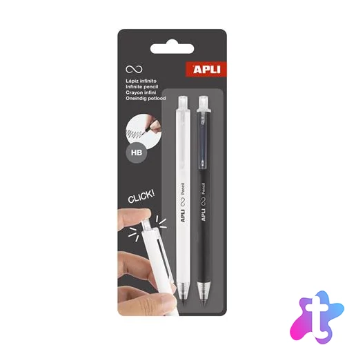Töltőceruza, HB, nyomógombos, APLI "Infinite Click", fehér és fekete