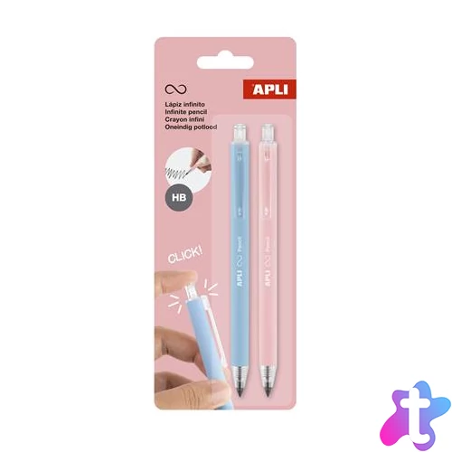 Töltőceruza, HB, nyomógombos, APLI "Infinite Click", kék és rózsaszín