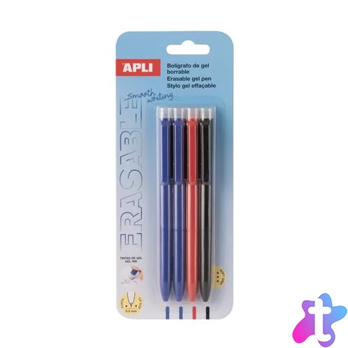Zseléstoll, 0,5 mm, nyomógombos, radírozható, APLI "Erasable", vegyes színek