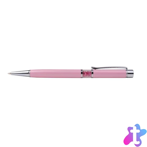 Golyóstoll, Crystals from SWAROVSKI®, rózsaszín, középen pink kristályokkal töltve, ART CRYSTELLA®, 14cm