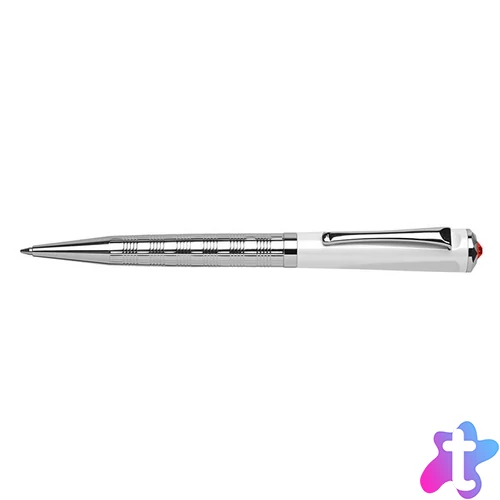 Golyóstoll, fehér-ezüst "Rialto", light siam piros SWAROVSKI® kristállyal, 14cm, ART CRYSTELLA®