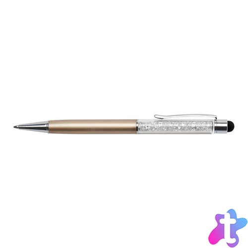 Golyóstoll, arany, felül fehér SWAROVSKI® kristállyal töltve, érintővel, 14 cm, ART CRYSTELLA®