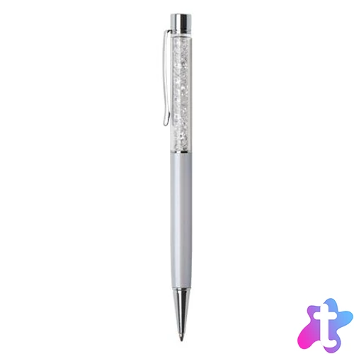 Golyóstoll, krémfehér, felül fehér SWAROVSKI® kristállyal töltve, 14 cm, ART CRYSTELLA®