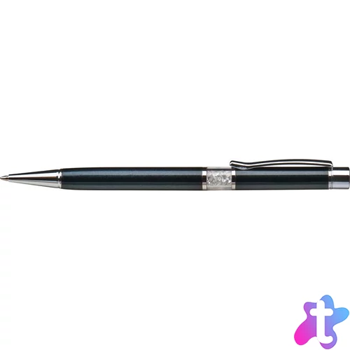 Golyóstoll, fekete, középen fehér SWAROVSKI® kristállyal töltve, 14cm, ART CRYSTELLA®