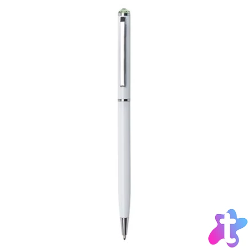 Golyóstoll, fehér "SLIM", peridot zöld SWAROVSKI® kristállyal, 13 cm, ART CRYSTELLA®