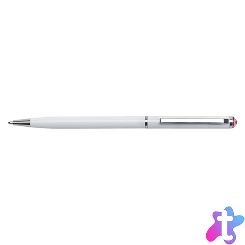 Golyóstoll, fehér "SLIM", rózsaszín SWAROVSKI® kristállyal, 13 cm, ART CRYSTELLA®