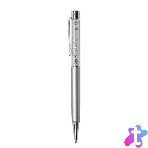 Golyóstoll, ezüst, felül fehér SWAROVSKI® kristállyal töltve, 14 cm, ART CRYSTELLA®