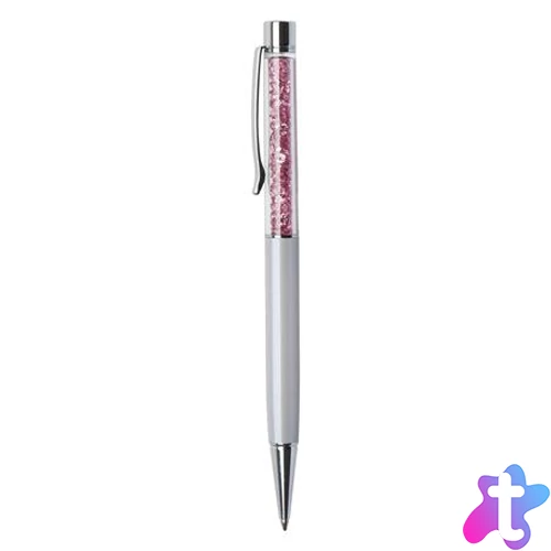 Golyóstoll, krémfehér, felül rózsaszín SWAROVSKI® kristállyal töltve, 14 cm, ART CRYSTELLA®