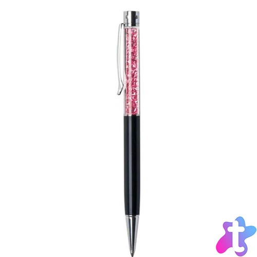 Golyóstoll, fekete, felül pink SWAROVSKI® kristállyal töltve, 14 cm, ART CRYSTELLA®