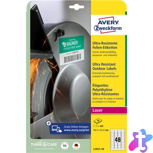 Etikett, univerzális, 45,7x21,2 mm, extra erős, polietilén,  AVERY ZWECKFORM, 480 etikett/csomag