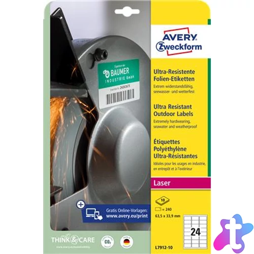 Etikett, univerzális, 63,5x33,9 mm, extra erős, polietilén, AVERY ZWECKFORM, 240 etikett/csomag