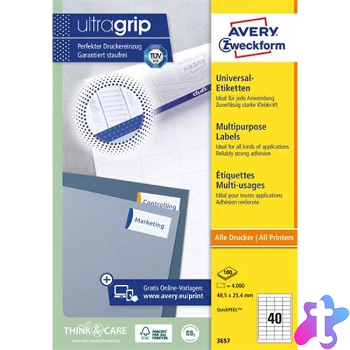 Etikett, univerzális, 48,5x25,4 mm, AVERY ZWECKFORM, 4000 etikett/csomag