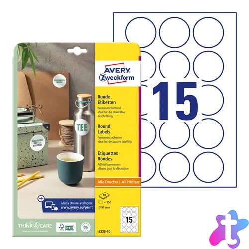Etikett, univerzális, 51mm, kör, AVERY ZWECKFORM, 150 etikett/csomag