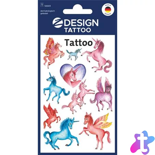 Matrica, tetoválás, 1 ív, 76x120 mm, AVERY ZWECKFORM, "Z-Design No.5669", unikornisok