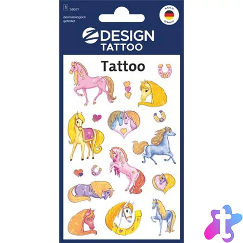 Matrica, tetoválás, 1 ív, 76x120 mm, AVERY ZWECKFORM, "Z-Design No.56681", csillámos lovak