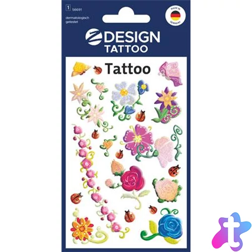 Matrica, tetoválás, 1 ív, 76x120 mm, AVERY ZWECKFORM, "Z-Design No.56691", színes virágok