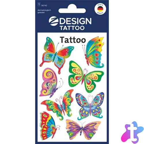 Matrica, tetoválás, 1 ív, 76x120 mm, AVERY ZWECKFORM, "Z-Design No.56742", pillangók