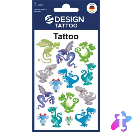 Matrica, tetoválás, 1 ív, 76x120 mm, AVERY ZWECKFORM, "Z-Design No.56751", sárkányok