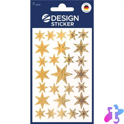 Matrica,  1 ív, 76x120 mm, AVERY ZWECKFORM, "Z-Design No.52252", arany csillagok