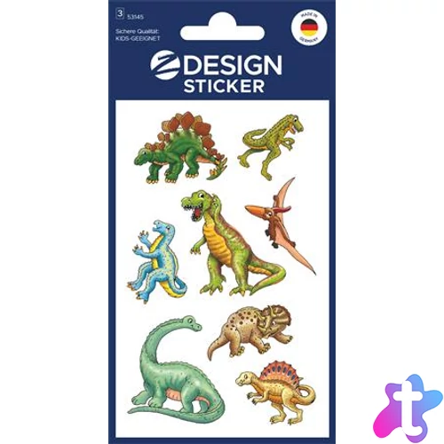 Matrica, papír, 3 ív, 76x120 mm, AVERY ZWECKFORM, "Z-Design No.53145", dinoszauruszok