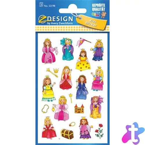 Matrica, papír, 3 ív, 76x120 mm, AVERY ZWECKFORM, "Z-Design No.53198", királylány