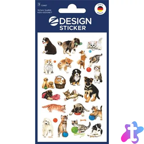 Matrica, papír, 3 ív, 76x120 mm, AVERY ZWECKFORM, "Z-Design No.53487", macska és kutya