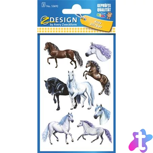 Matrica, papír, 3 ív, 76x120 mm, AVERY ZWECKFORM, "Z-Design No.53692",  rajzolt lovak