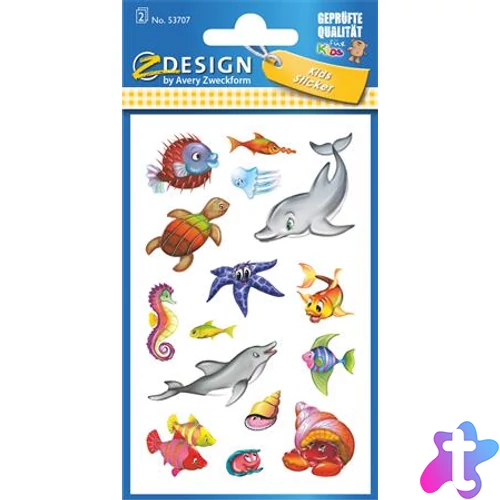 Matrica, papír, 2 ív, 76x120 mm, AVERY ZWECKFORM, "Z-Design No.53707", csillogó tengeri állatok