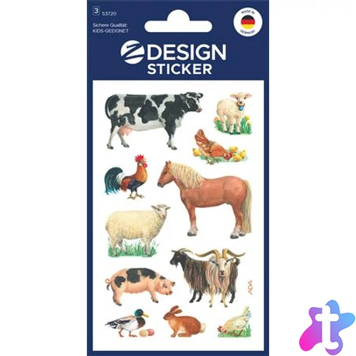 Matrica, papír, 3 ív, 76x120 mm, AVERY ZWECKFORM, "Z-Design No.53720", háziállatok