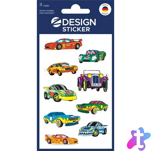 Matrica, papír, 3 ív, 76x120 mm, AVERY ZWECKFORM, "Z-Design No.53882", színes autók