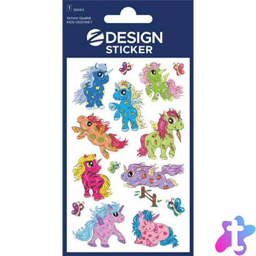 Matrica, fólia,  1 ív, 76x120 mm, AVERY ZWECKFORM, "Z-Design No.56063",  unikornis