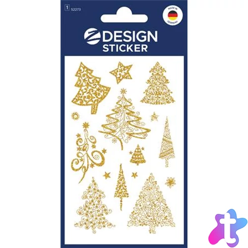 Matrica, papír, 1 ív, 76x120 mm, AVERY ZWECKFORM, "Z-Design No.52273", arany fenyőfák