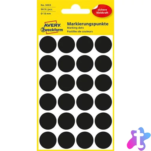 Etikett, 18 mm, kör, AVERY ZWECKFORM, fekete, 96 etikett/csomag