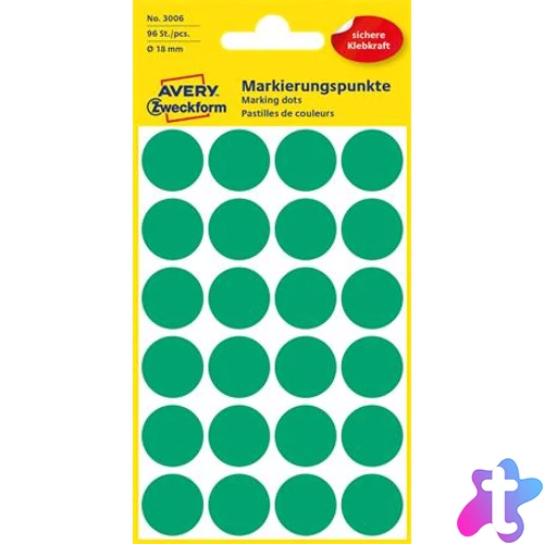 Etikett, 18 mm, kör, AVERY ZWECKFORM, zöld, 96 etikett/csomag