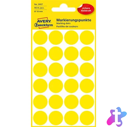 Etikett, 18 mm, kör, AVERY ZWECKFORM, sárga, 96 etikett/csomag