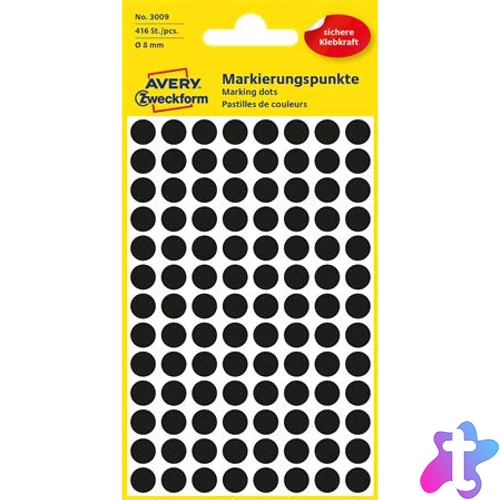 Etikett, 8 mm, kör, AVERY ZWECKFORM, fekete, 416 etikett/csomag